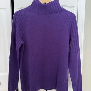 NWT Talbots Purple Turtle Neck Cashmere Sweater with Rib Details